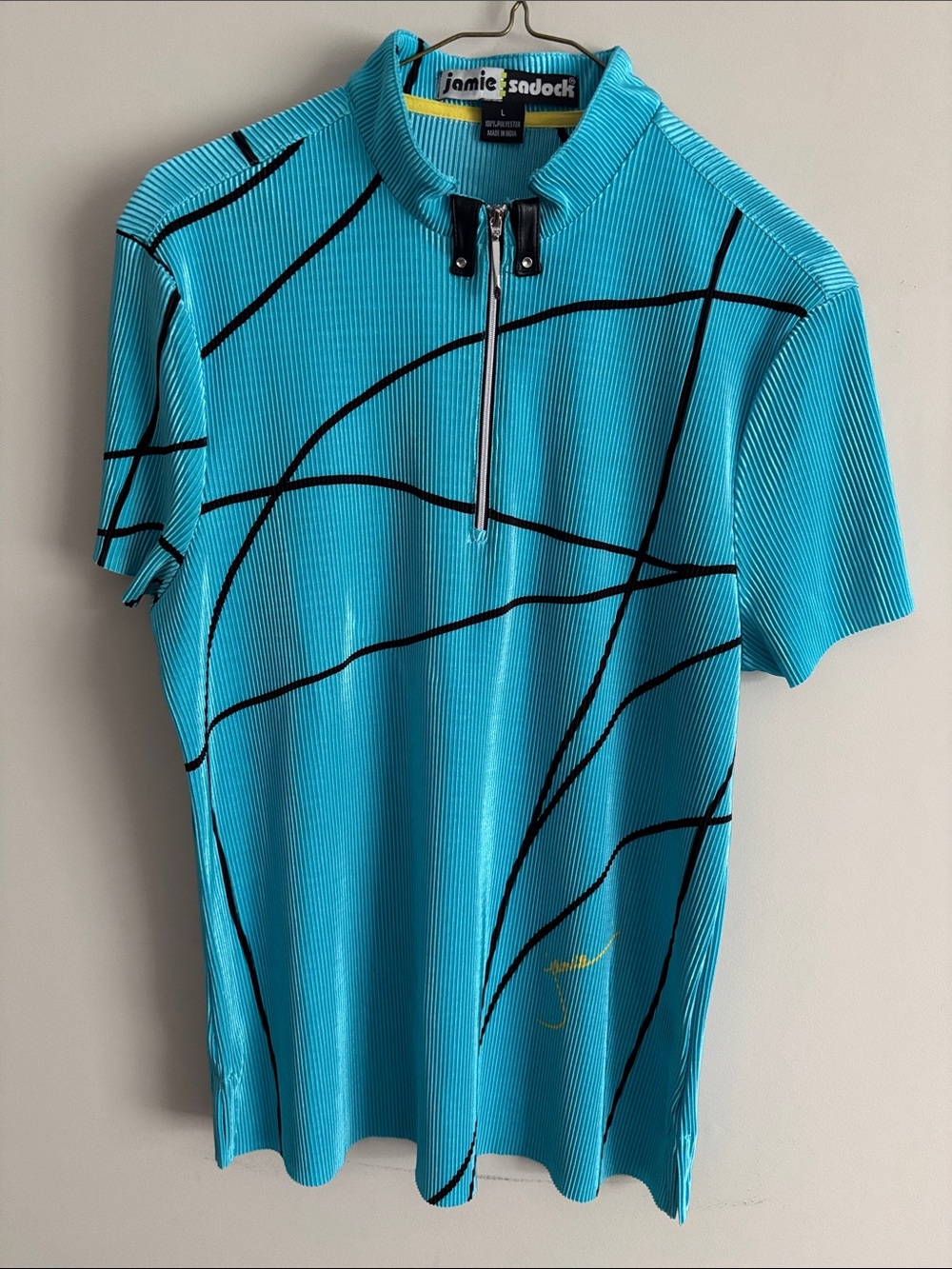 jamie sadock Turquoise Short-Sleeve Rash Guard with Black Lines